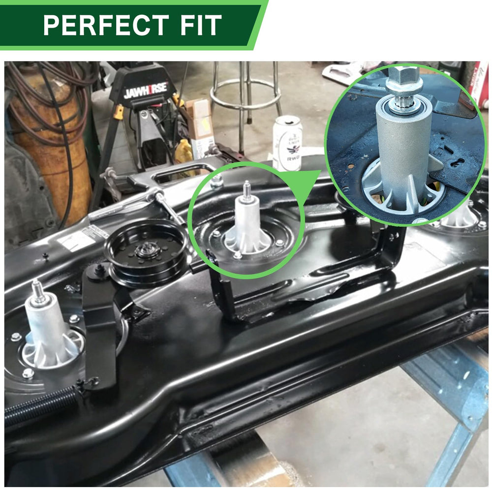 TENGMUJX spindle assembly in use on a lawn mower