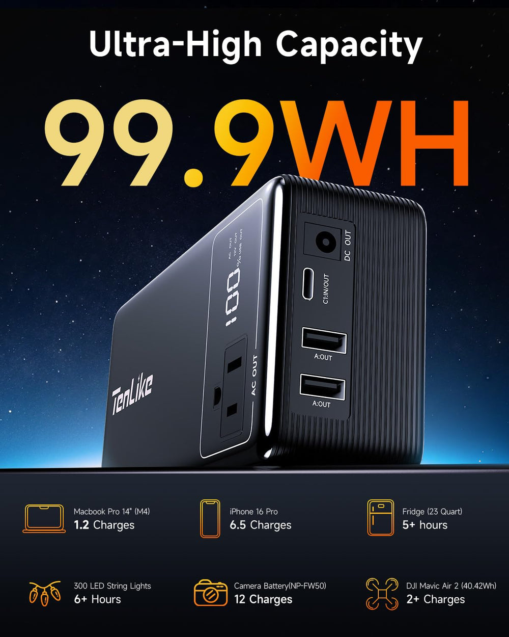 Tenlike Portable Power Station with Type-C Power Cable