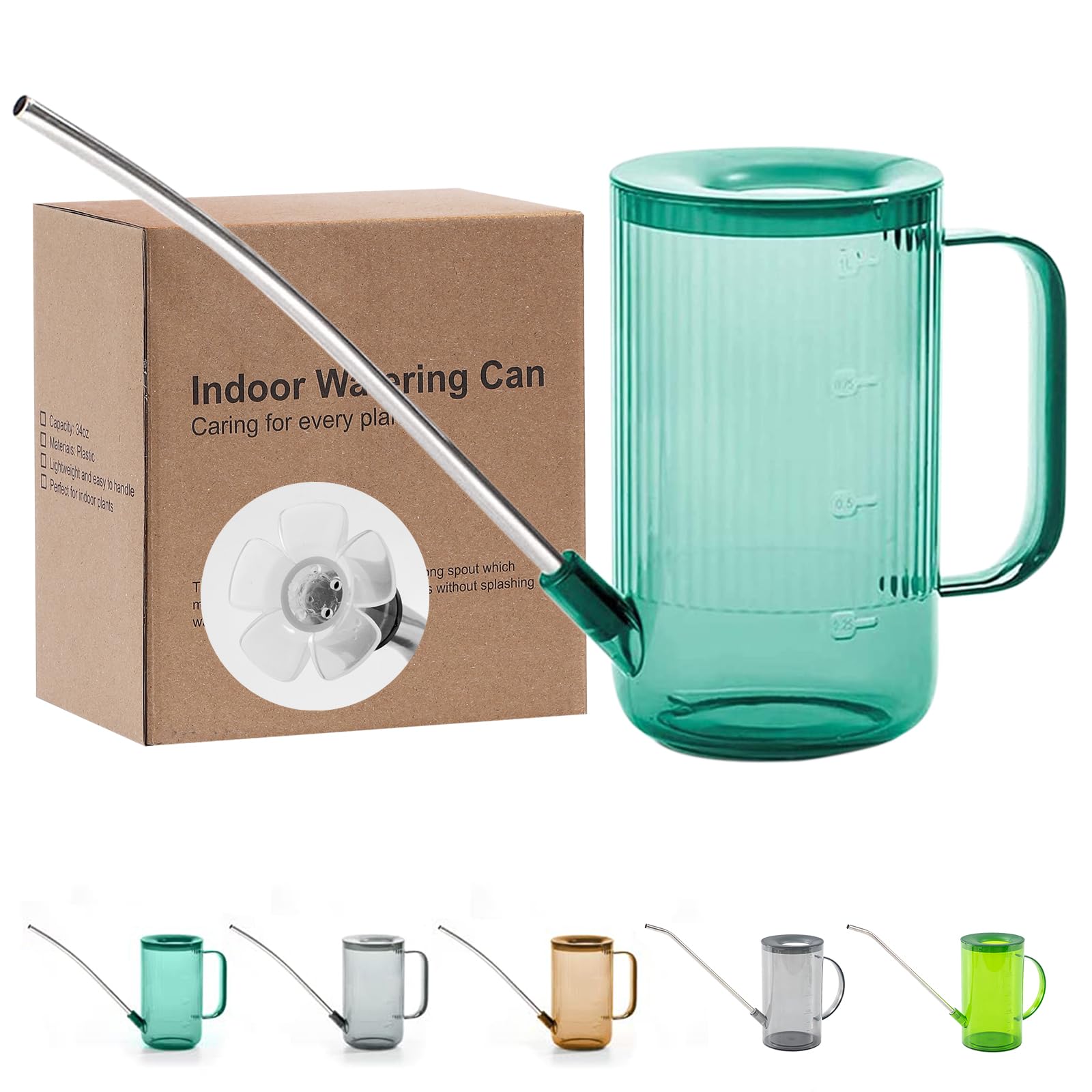 Tennedriv Green Small Watering Can front view with long spout