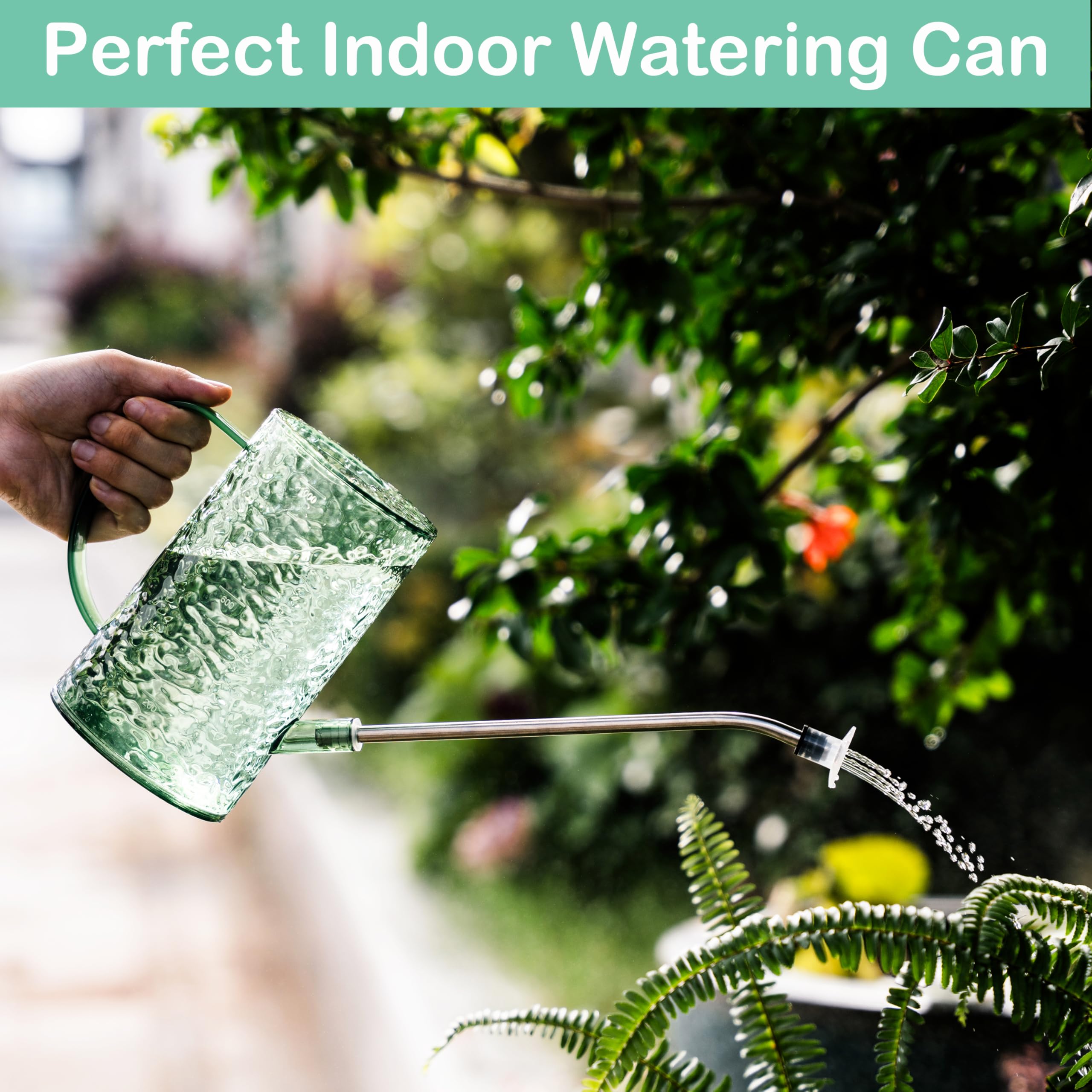 Tennedriv Green Small Watering Can in lifestyle setting with indoor plants