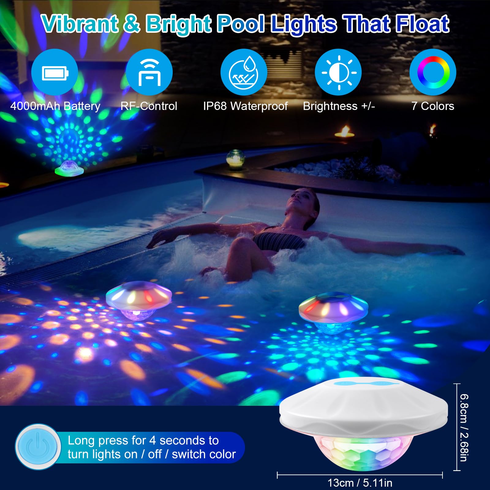 TEPENAR floating lights in a garden setting at night