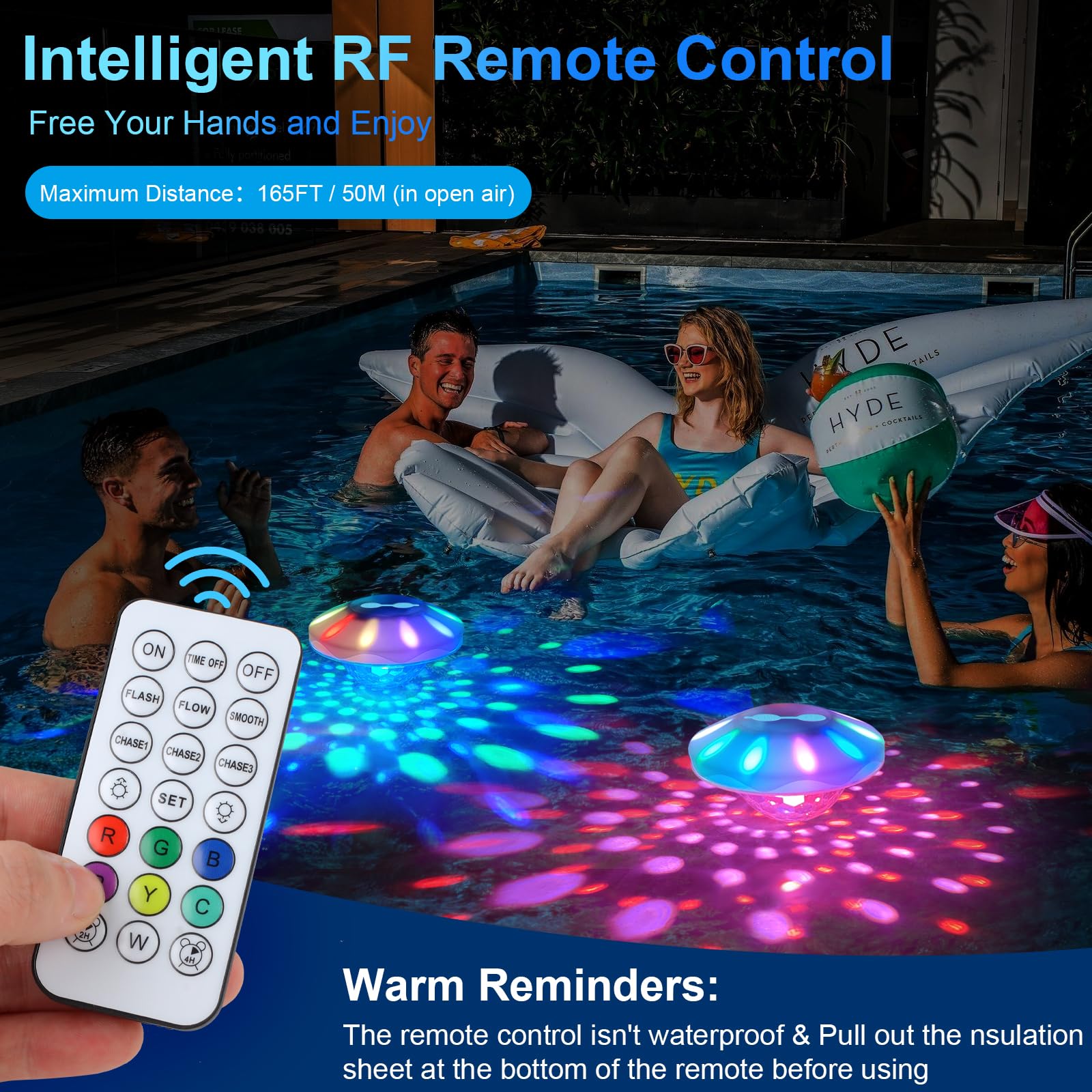 TEPENAR floating pool lights in a swimming pool