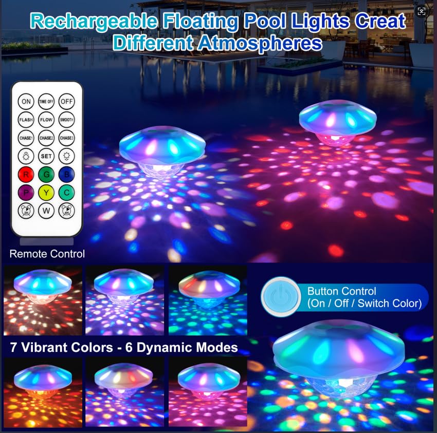 TEPENAR pool lights with remote control and charging cable