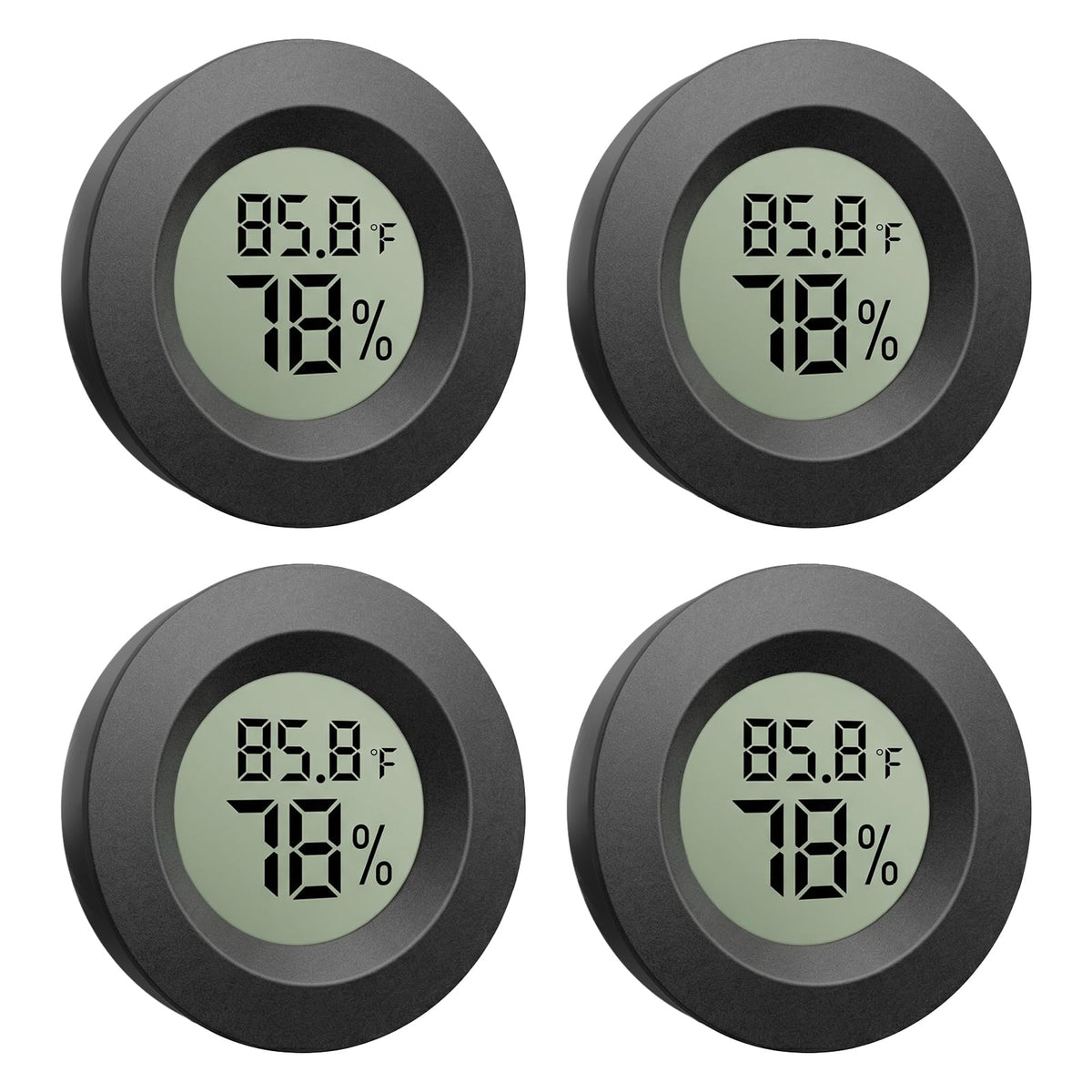 TeqyAqs Mini Hygrometer Thermometer front view, black