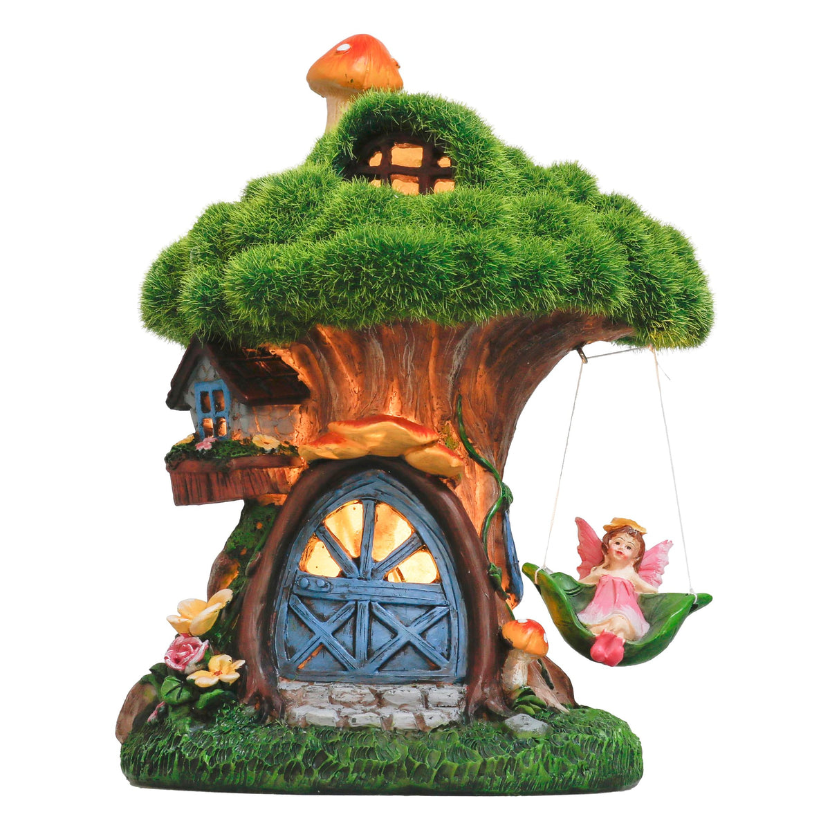 TERESA'S COLLECTIONS Fairy House Solar Light front view with fairy and tree house