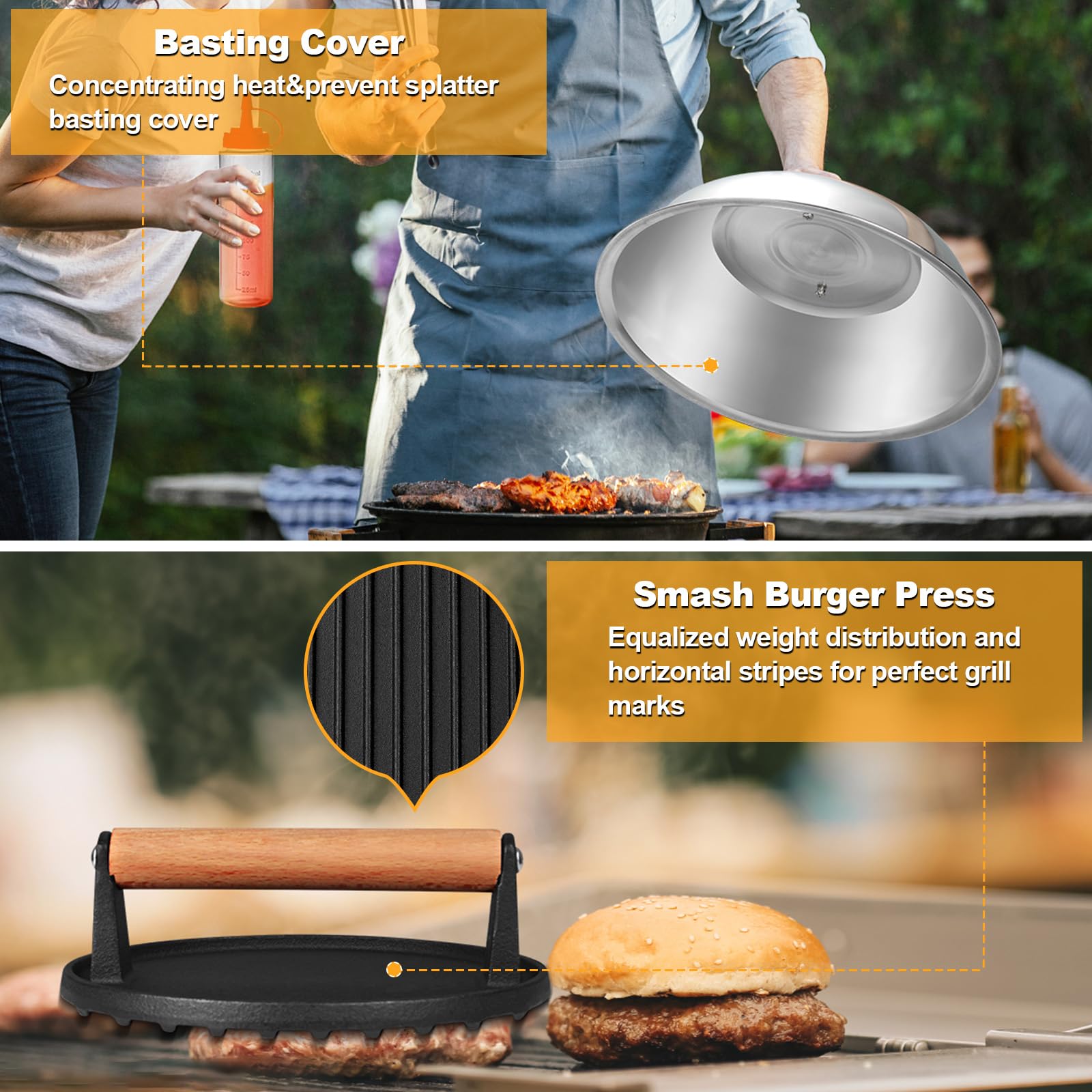 Terlulu cast iron burger press with wooden handle