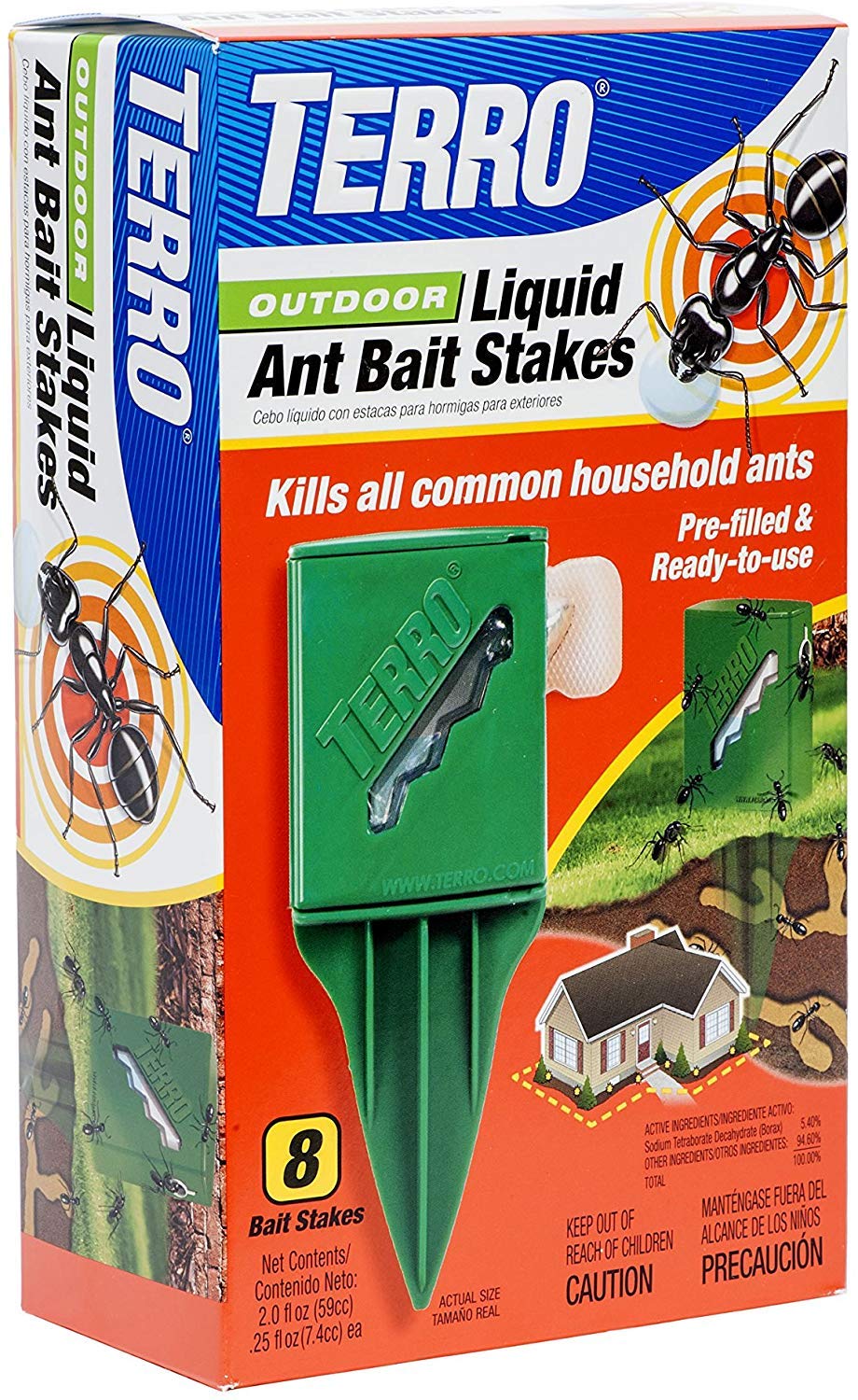 Terro Outdoor Liquid Ant Bait Stakes in garden soil