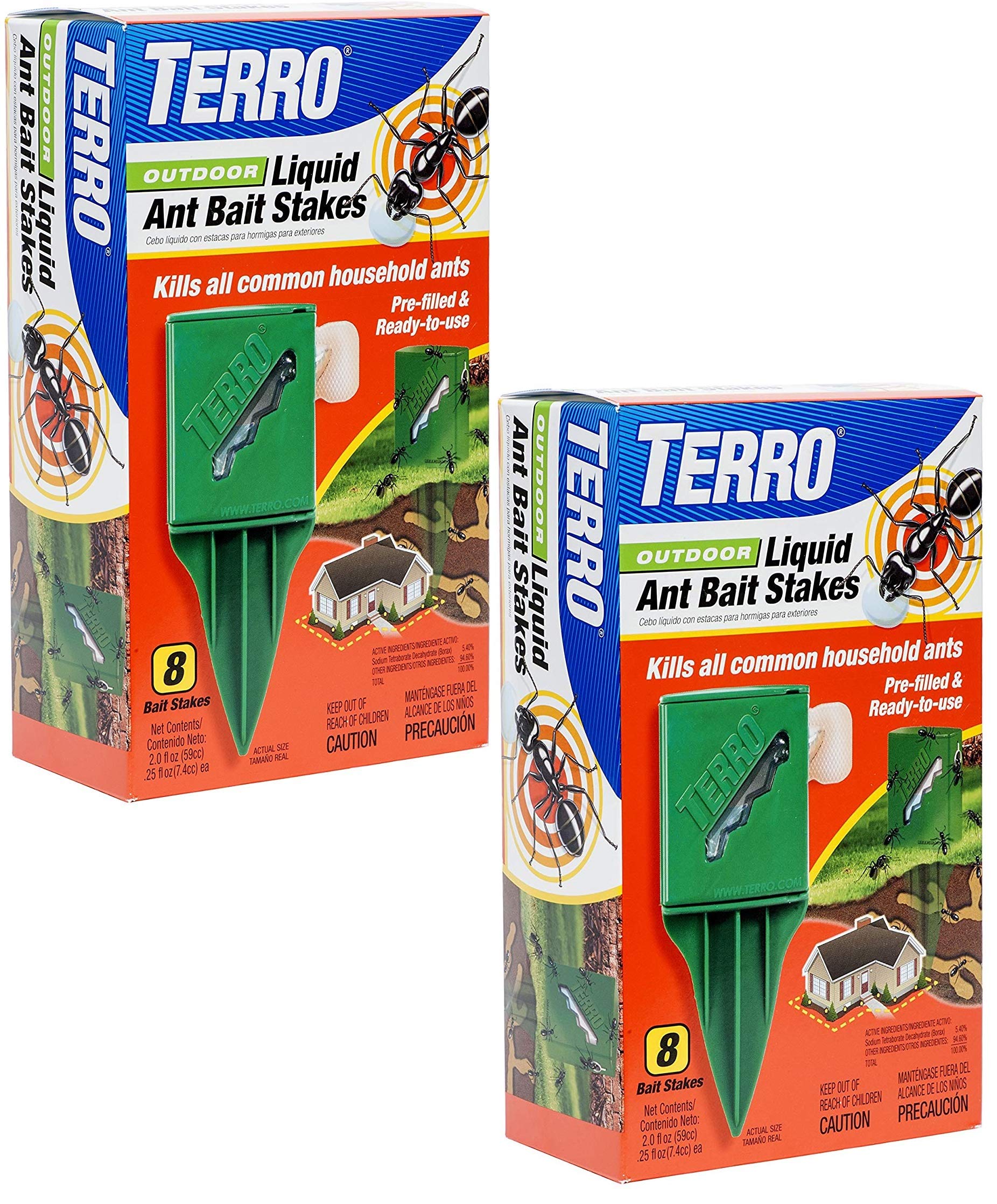 Terro Outdoor Liquid Ant Bait Stakes package front view with 8 stakes