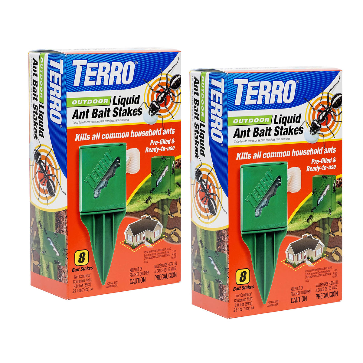 Terro Outdoor Liquid Ant Bait Stakes package front view with bait stations