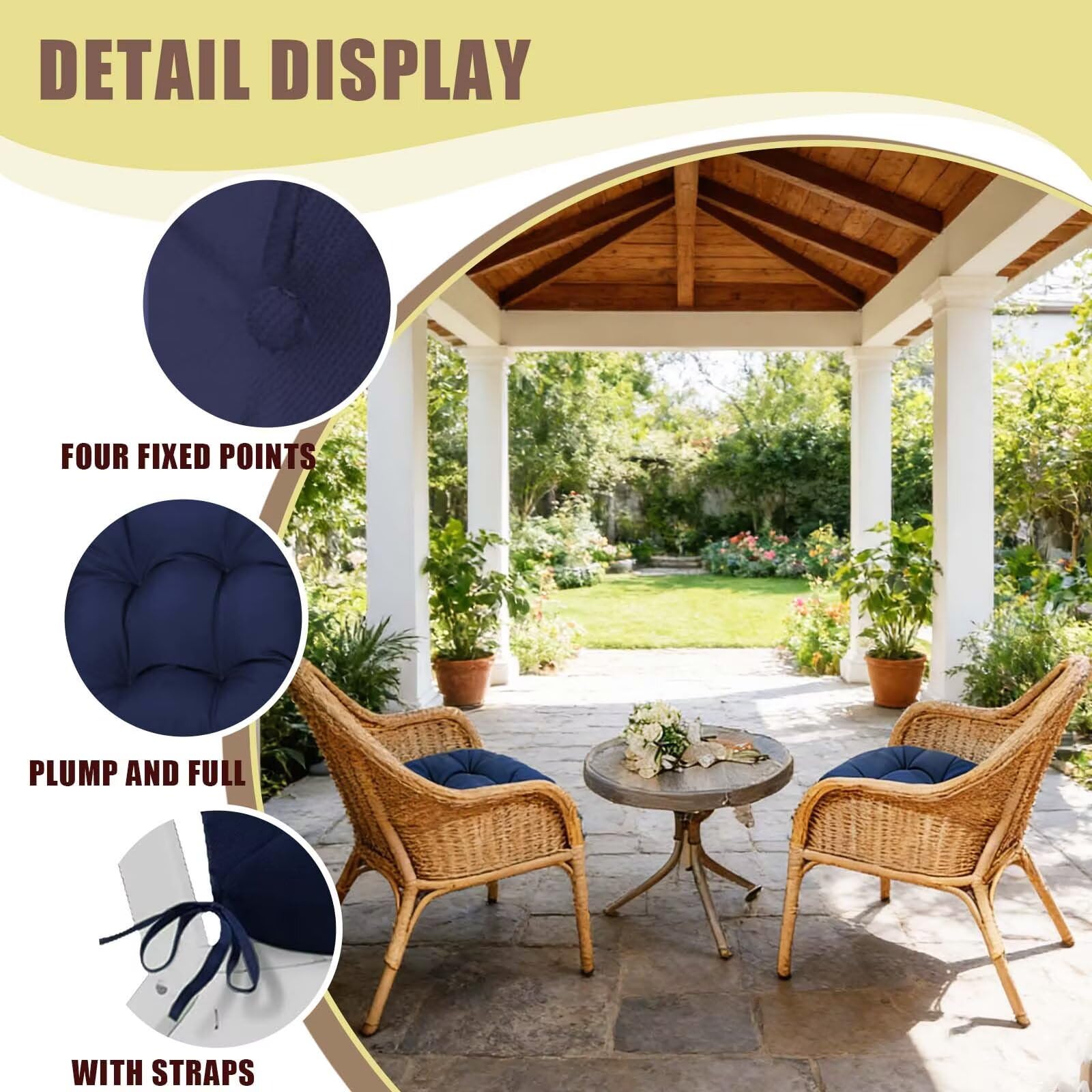 TESICA Grey Green U-Shaped Chair Cushion in a garden setting