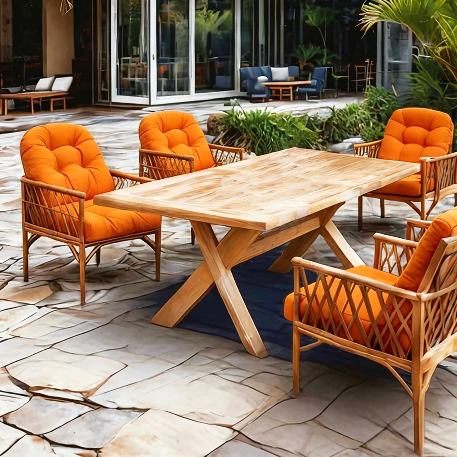 TESICA Orange Outdoor Wicker Seat Cushion set of 2