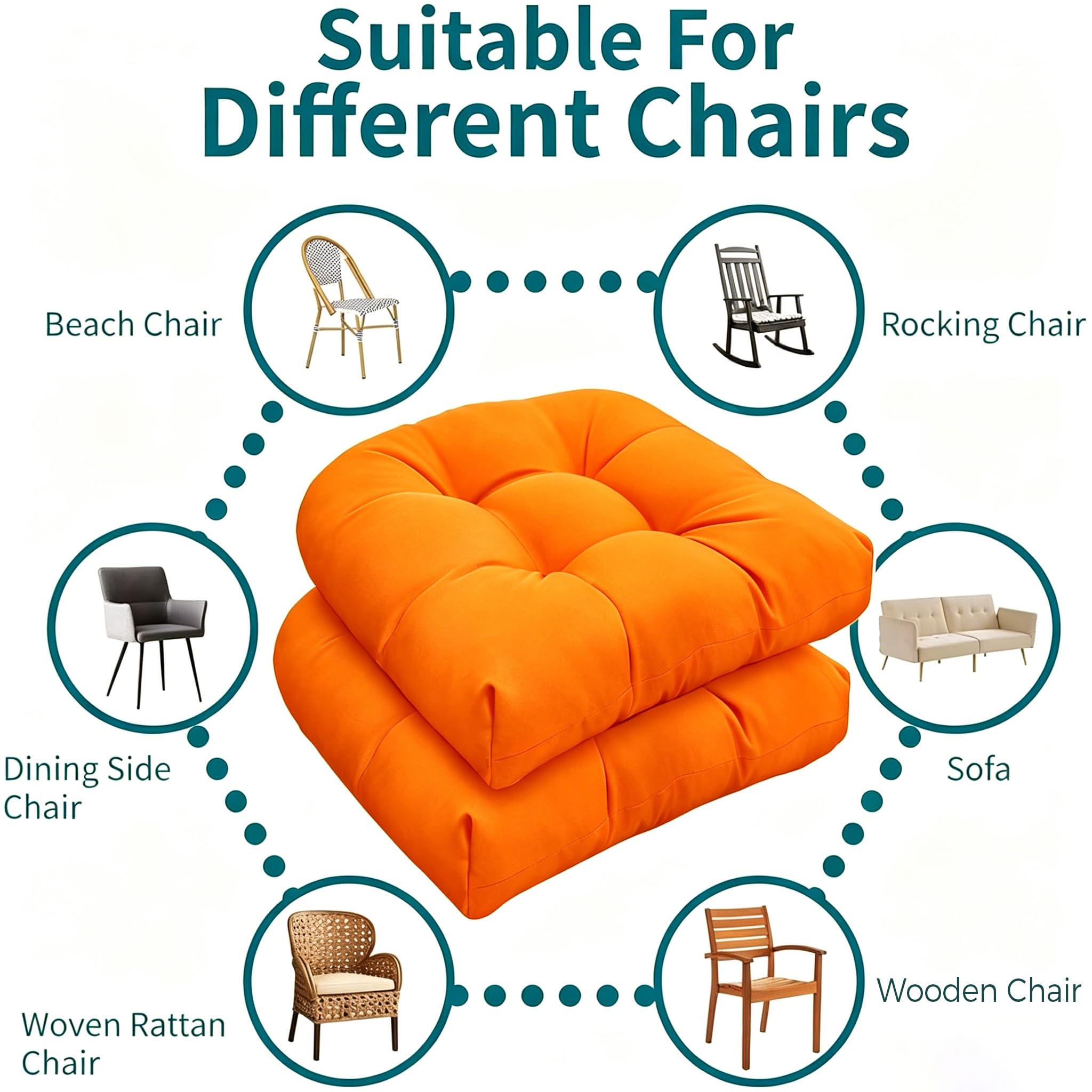 TESICA Orange Outdoor Wicker Seat Cushion vacuum packed