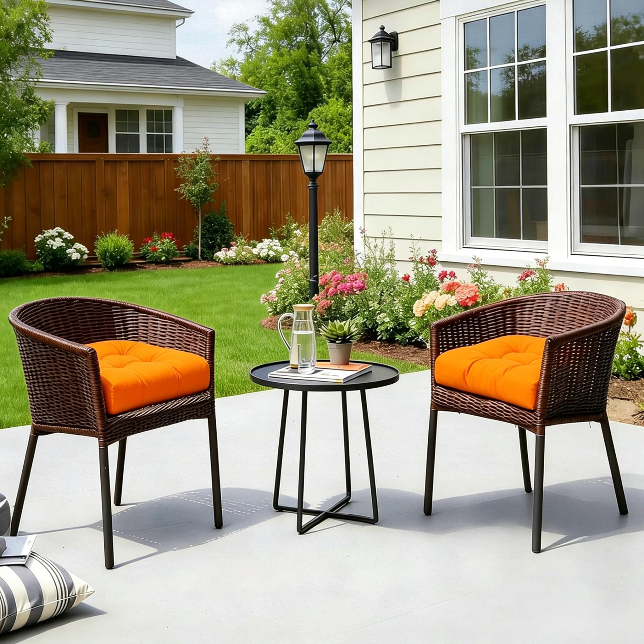 TESICA Orange Outdoor Wicker Seat Cushion with ties