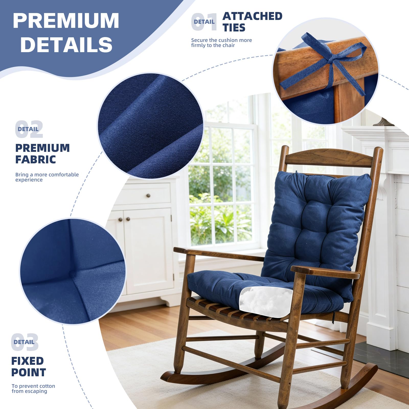 TESICA Rocking Chair Cushion with ties secured to a chair