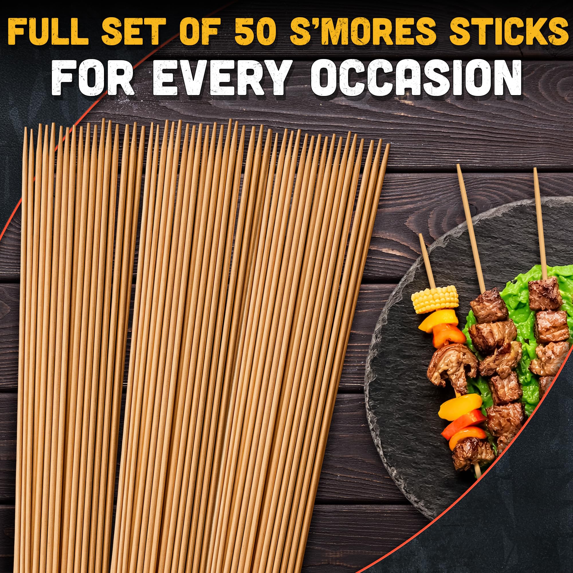 Tesorrio 50 Pcs Bamboo Smores Sticks pack side view