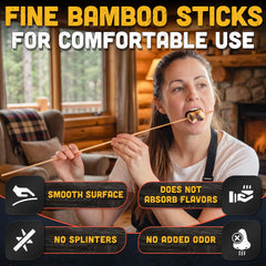 Tesorrio Bamboo Smores Stick roasting marshmallows over a fire