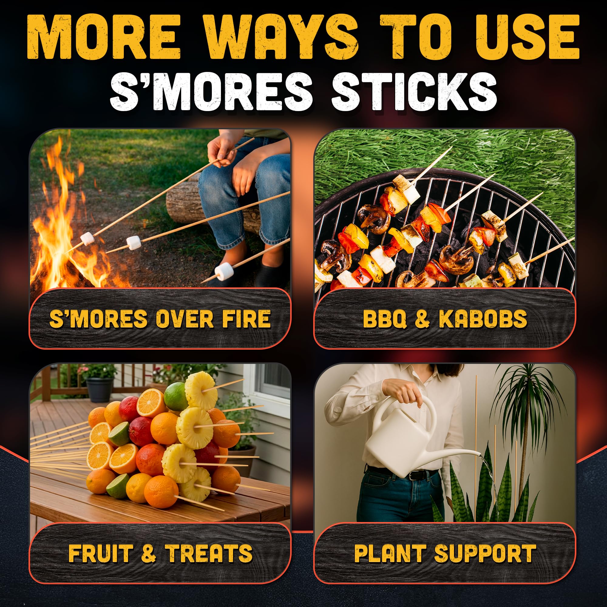 Tesorrio Bamboo Smores Sticks showing length compared to a baseball bat