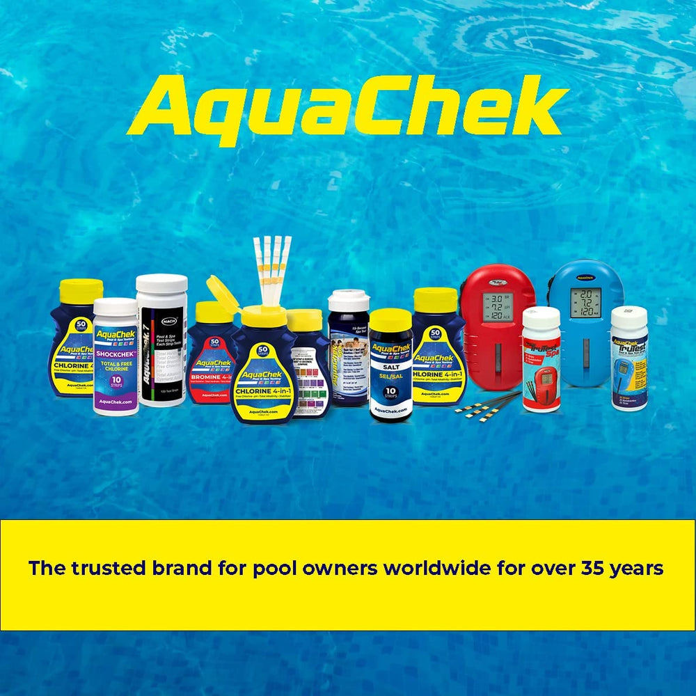 Testing pool water with AquaChek test strips