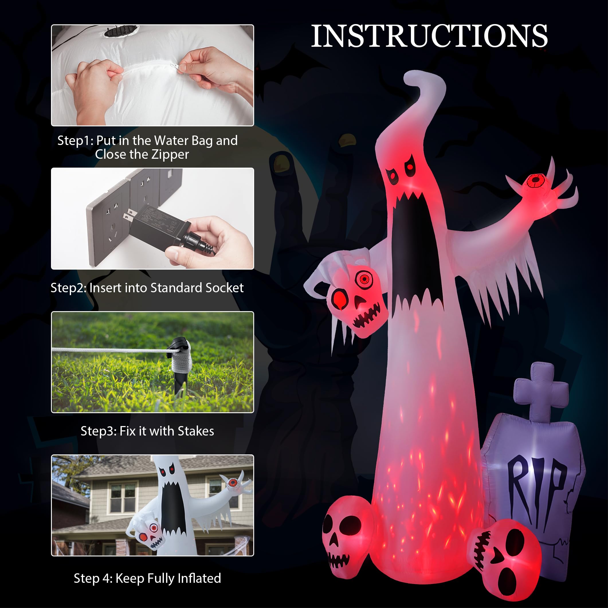 Tethers and stakes included with HOPOCO inflatable ghost
