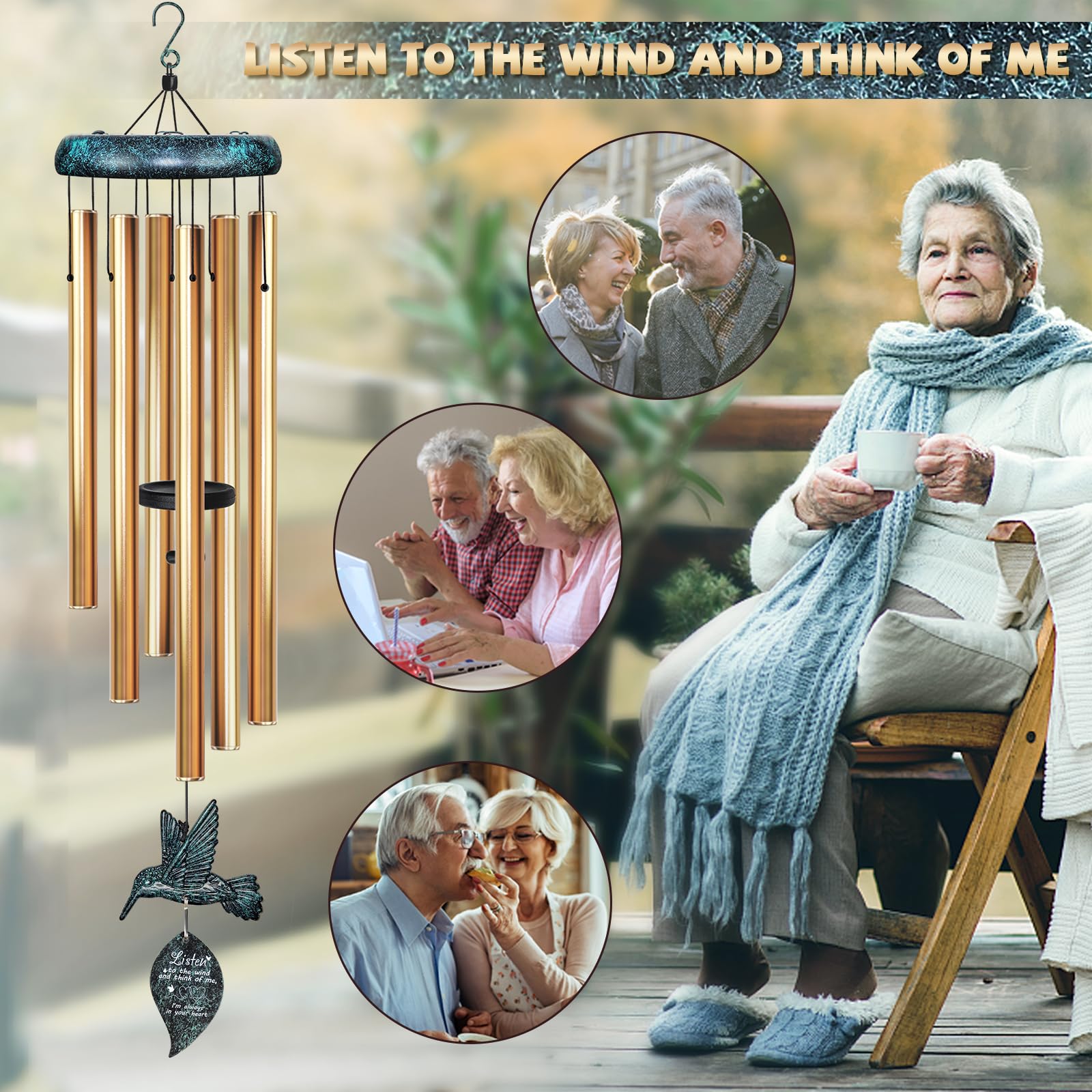 Textured bronze finish of Synhonty wind chimes
