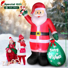 Thanger inflatable Santa Claus holding a green gift bag