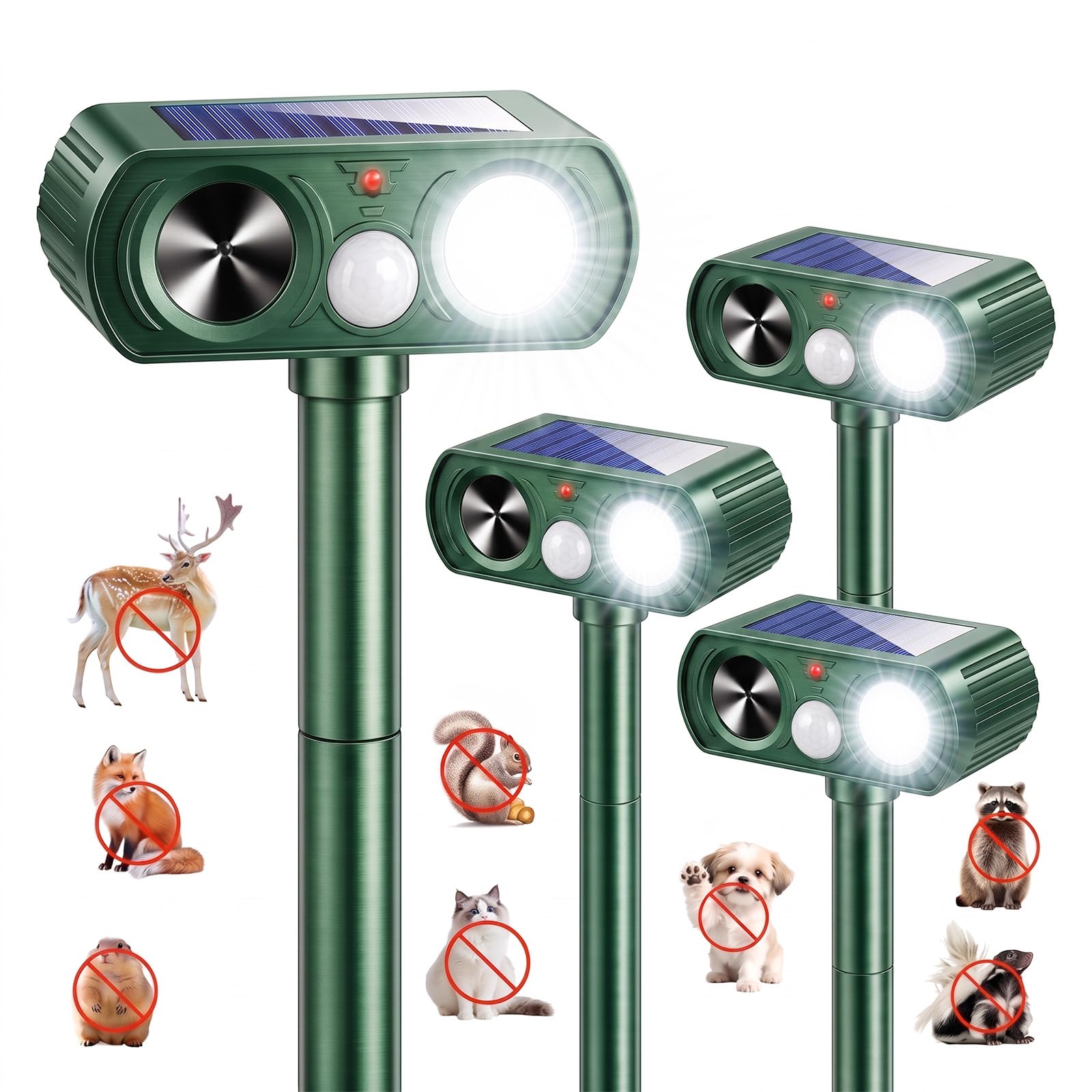 Thcritter 4-Pack Solar Ultrasonic Animal Repellent green model front view