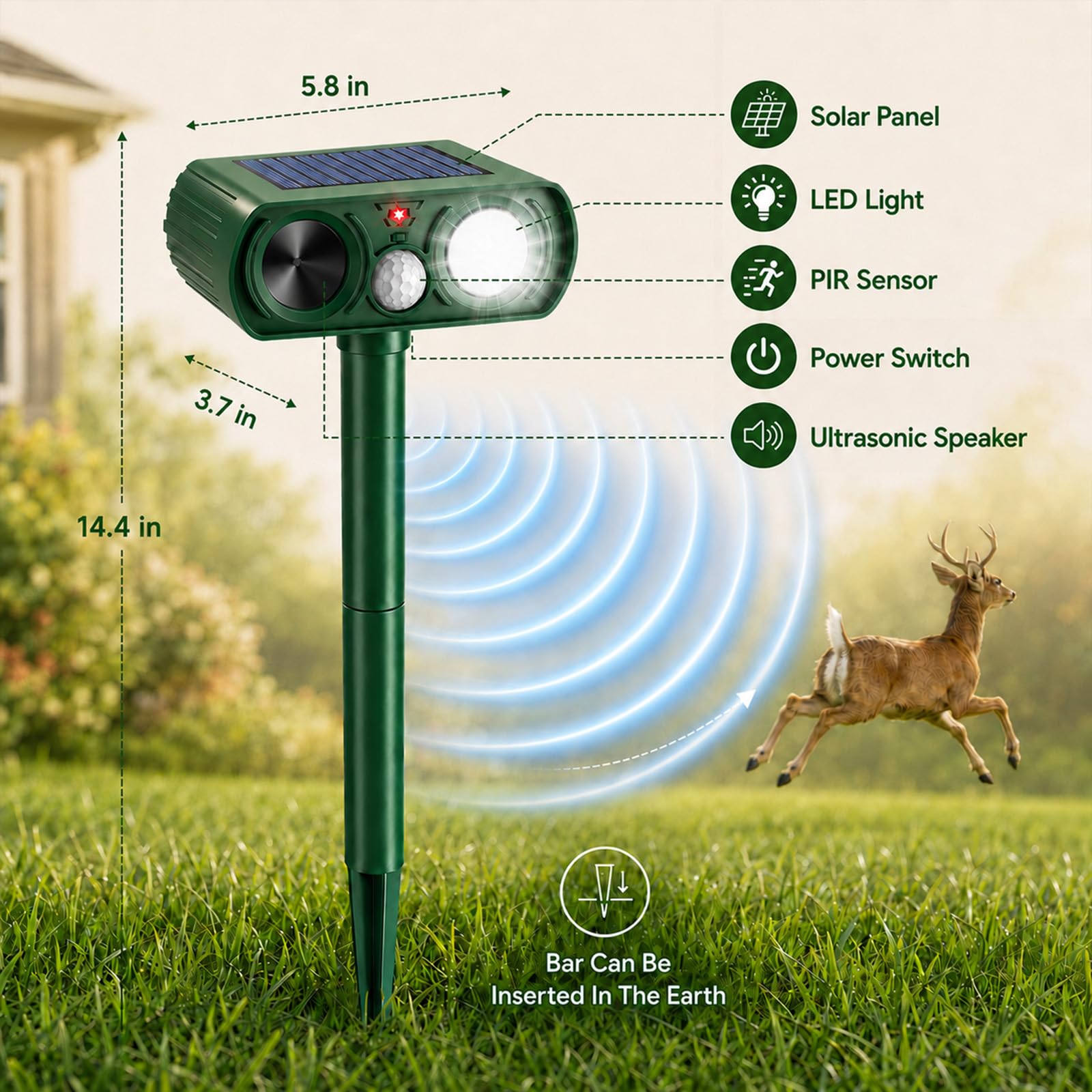Thcritter animal repellent showing IPX4 waterproof housing