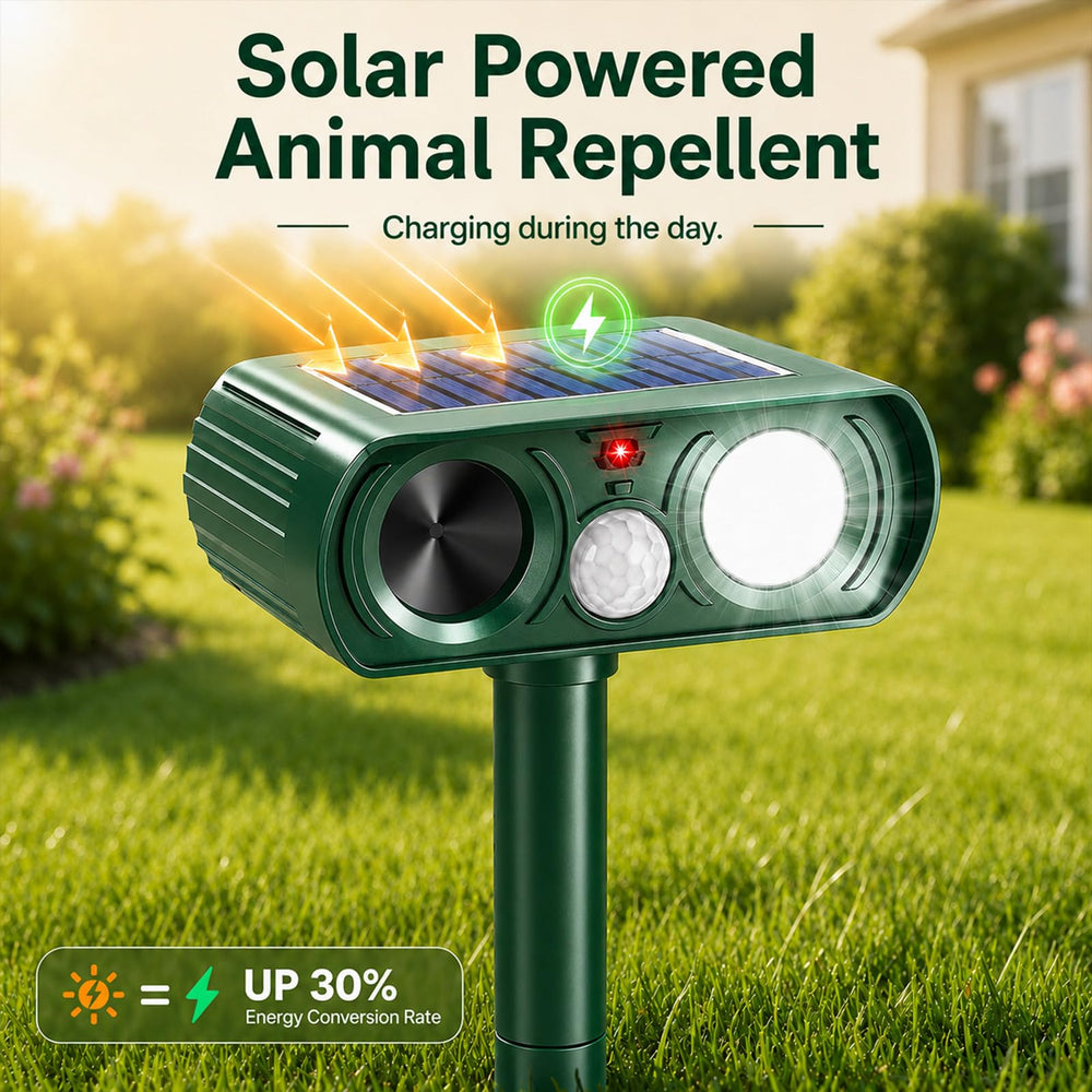 Thcritter Solar Ultrasonic Repellent side view showcasing solar panel