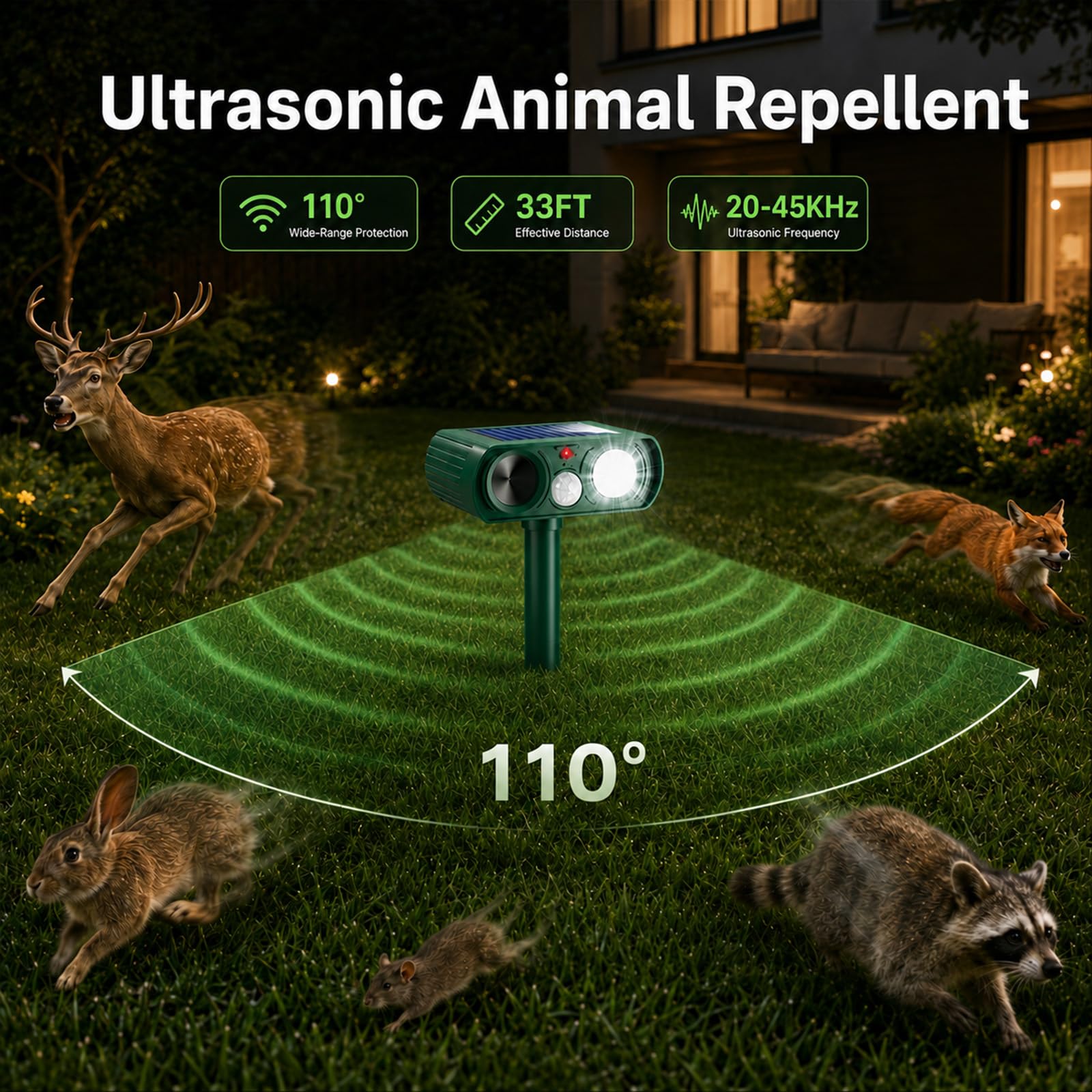 Thcritter Solar Ultrasonic Repellent with LED lights illuminated