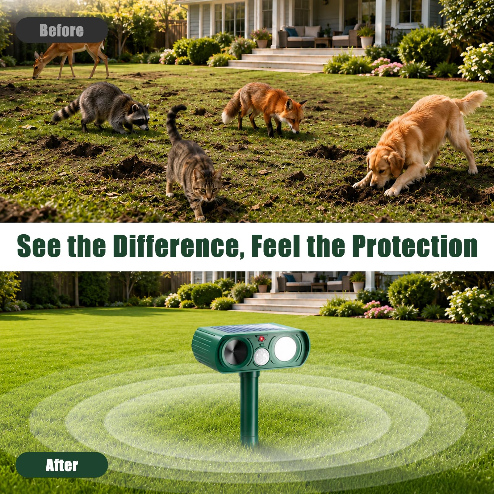 Thcritter Ultrasonic Solar Animal Repellent in use