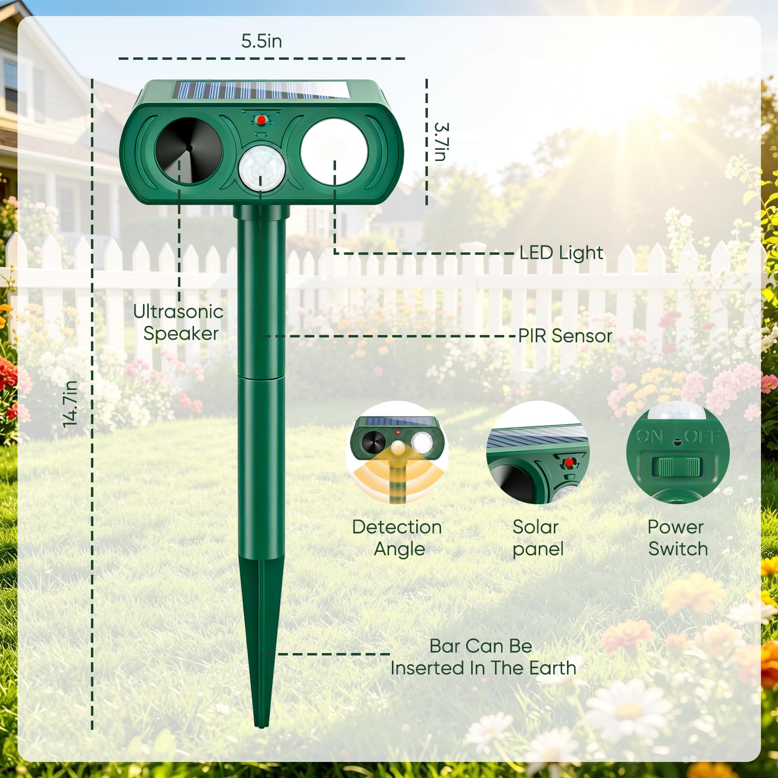 Thcritter Ultrasonic Solar Animal Repellent with solar panel