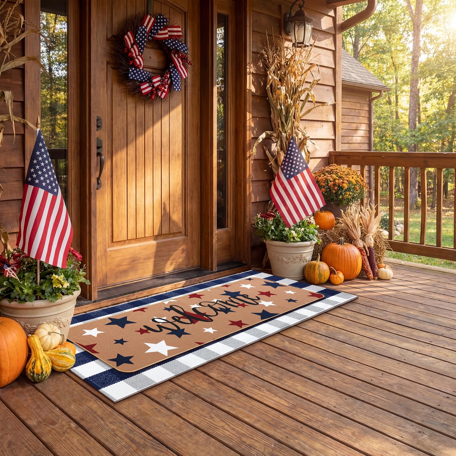 The 16 x 47 inch smaller mat on a patio