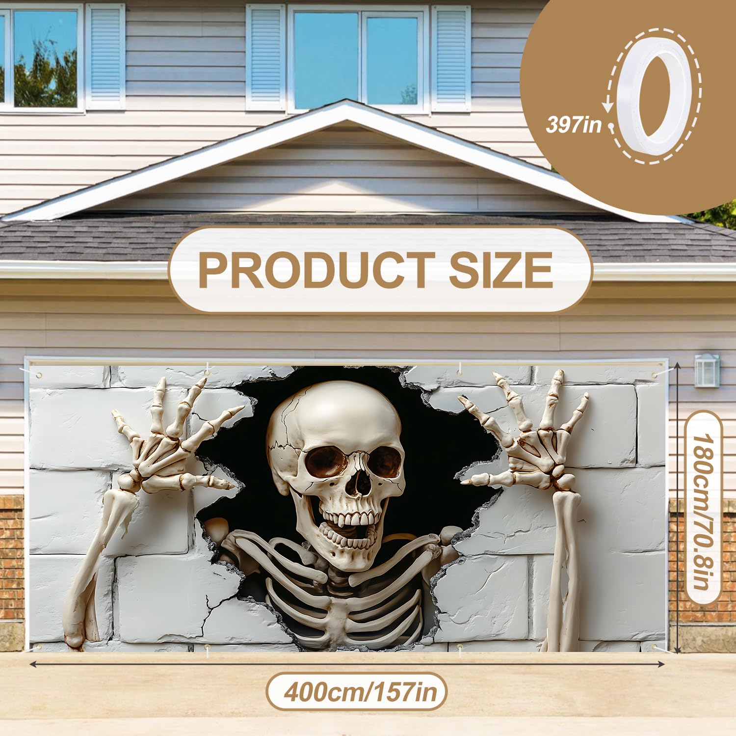 The banner hung on a fence for Halloween decoration