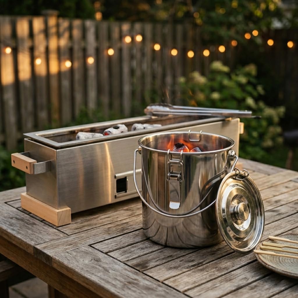 The Bincho Grill Charcoal Saver in use during grilling