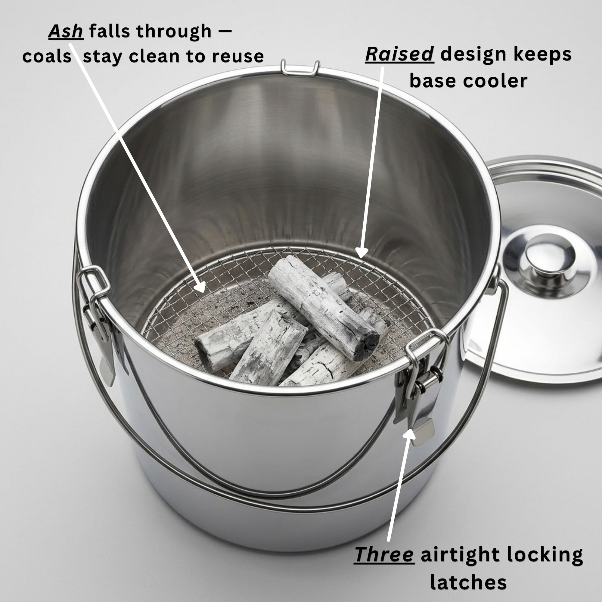The Bincho Grill Charcoal Saver with lid closed