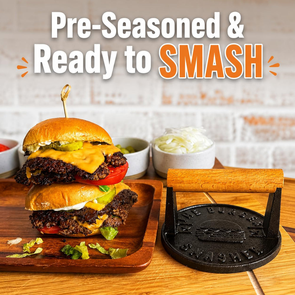 The Burger Smasher in action on a griddle