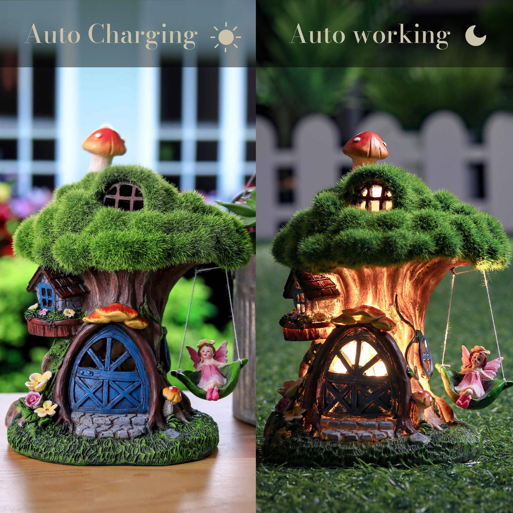 The Fairy House Solar Light in a garden setting