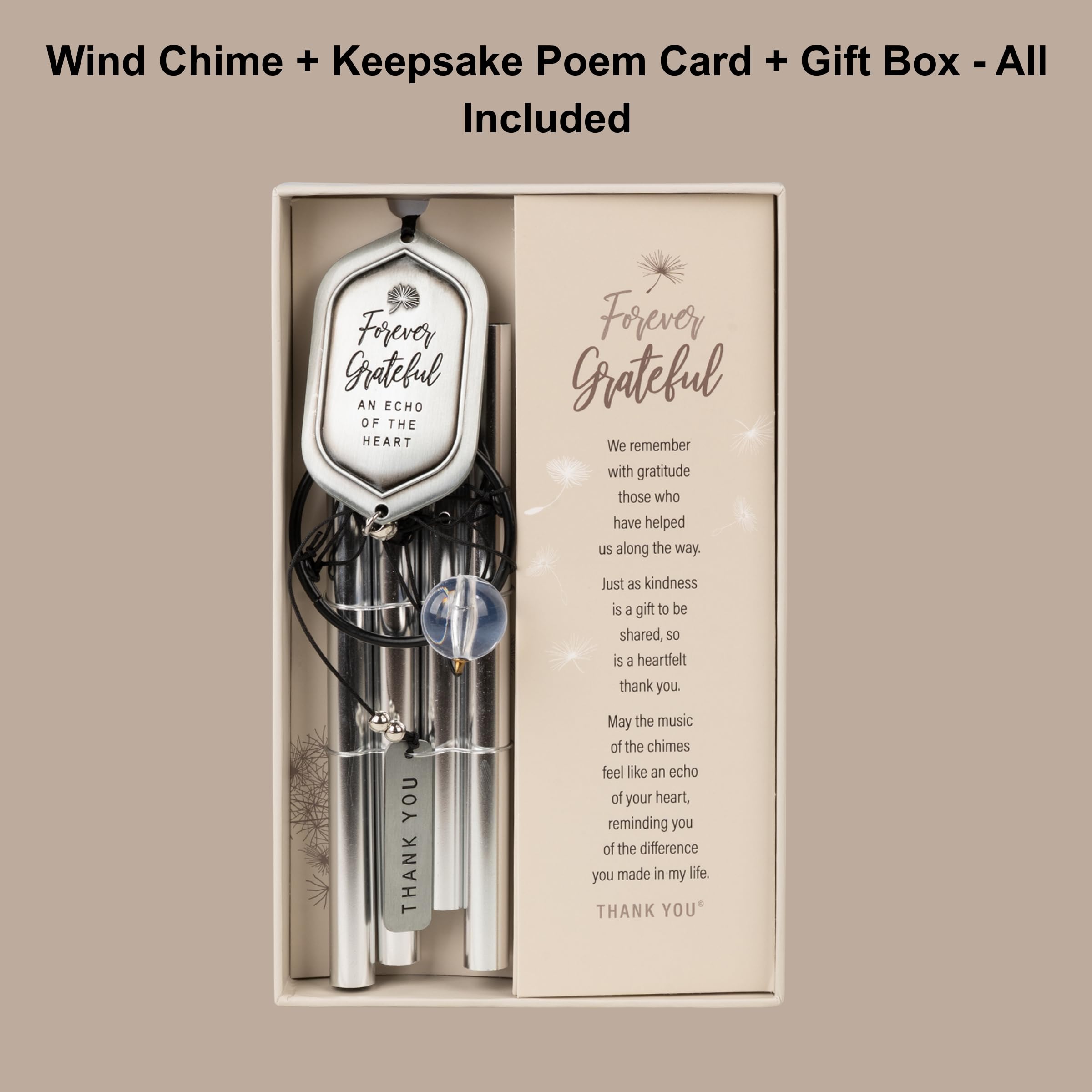 The Forever Grateful poem card included with the wind chime