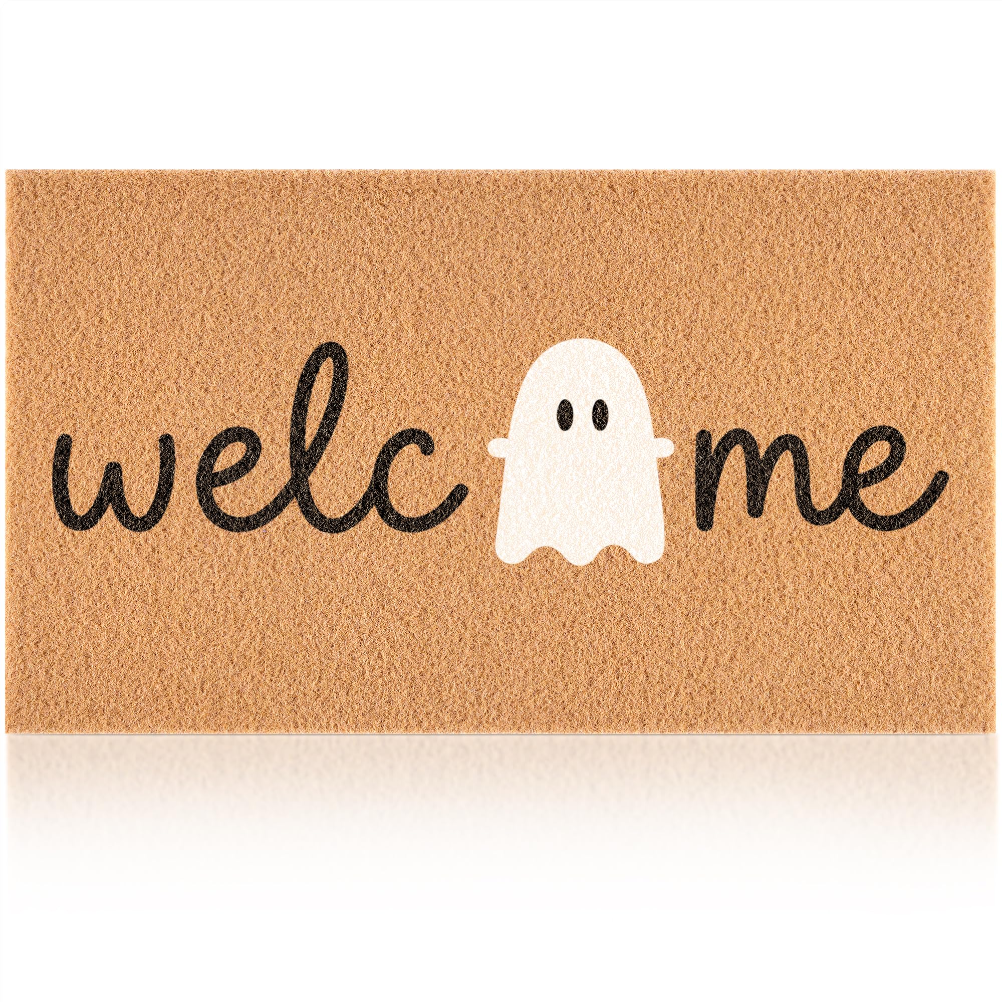 The Fttoyoly Ghost Welcome Door Mat in use on a rainy day