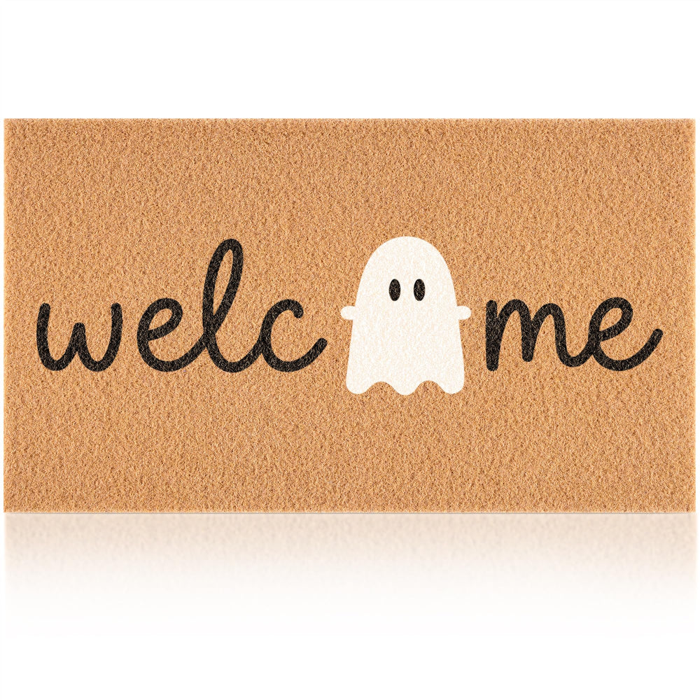 The Fttoyoly Ghost Welcome Door Mat in use on a rainy day