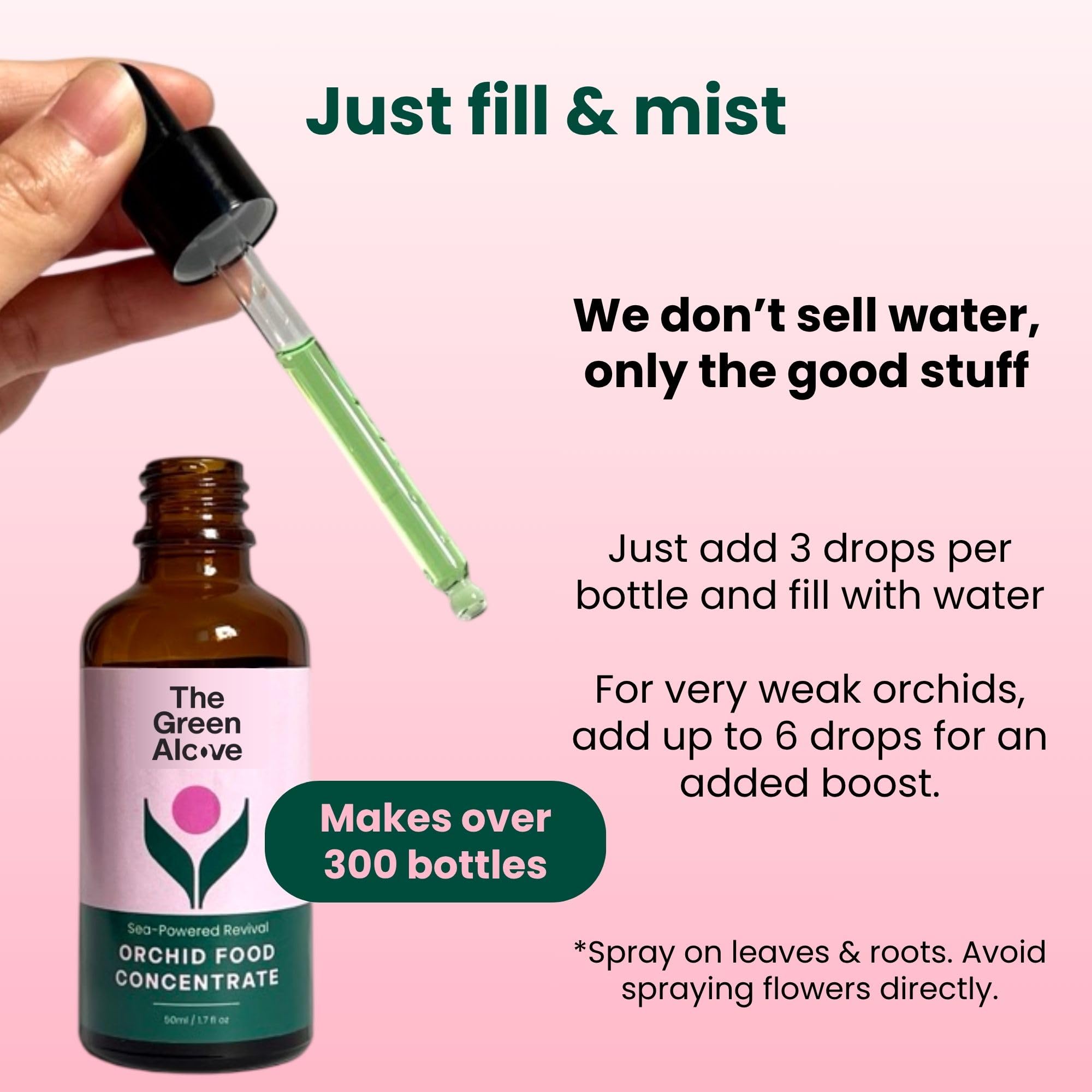 The Green Alcove orchid fertilizer kit displayed on a table