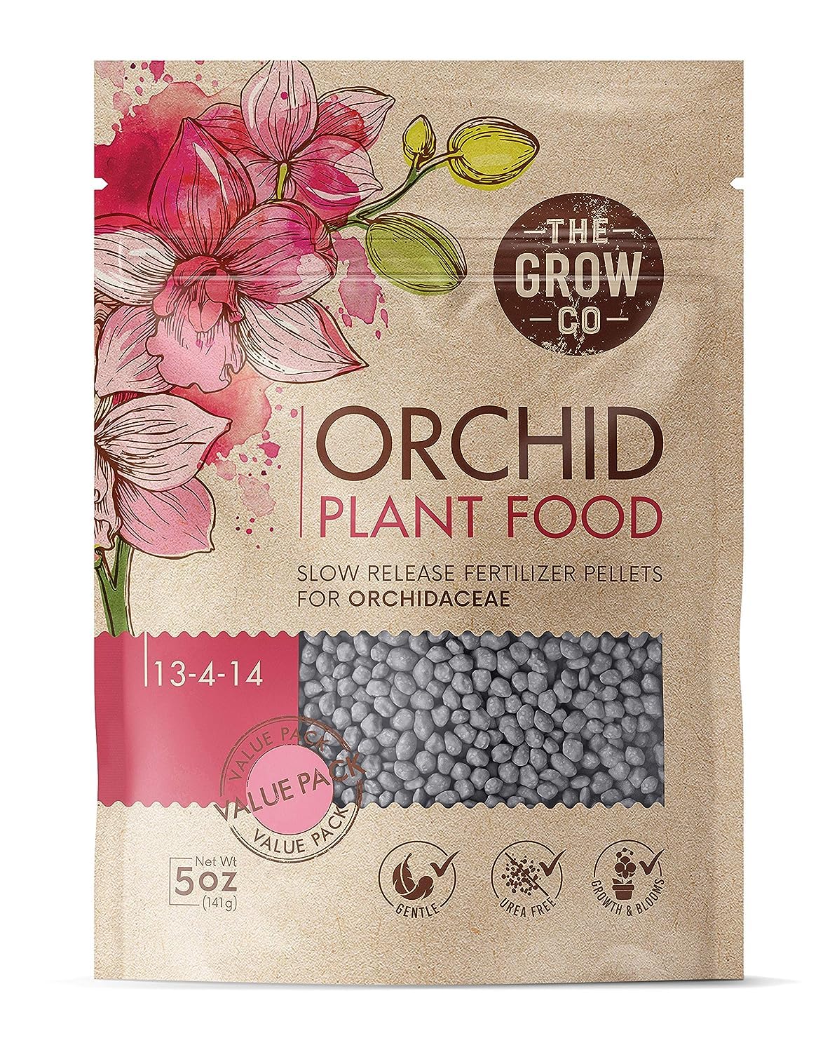 The Grow Co Orchid Plant Food 5 oz front view, granules visible