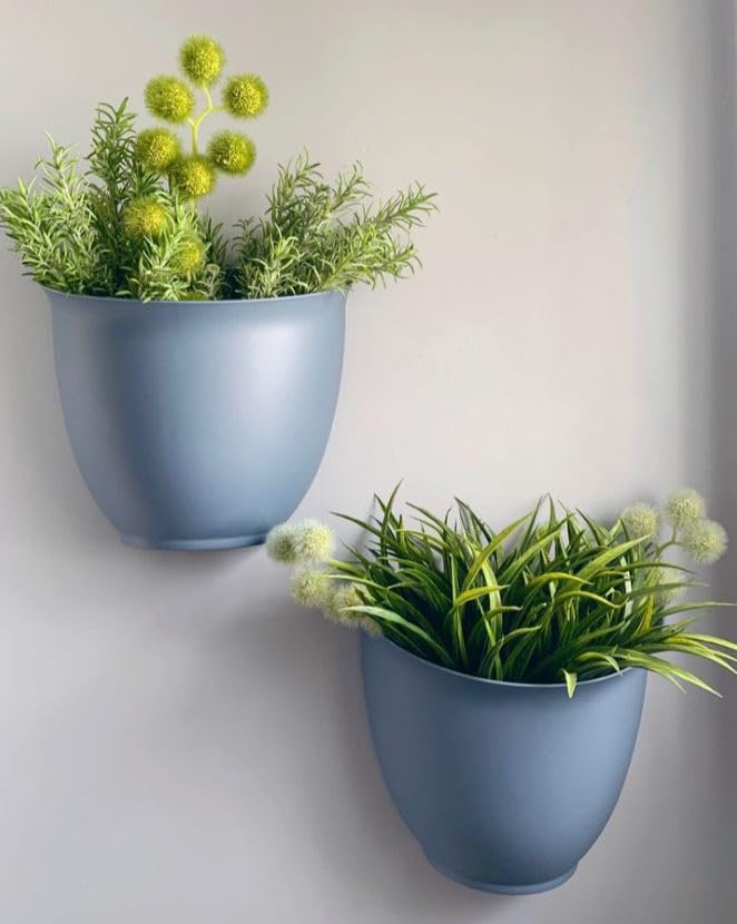 The HC Companies 8 Inch Garden Wall Planter slate blue side view