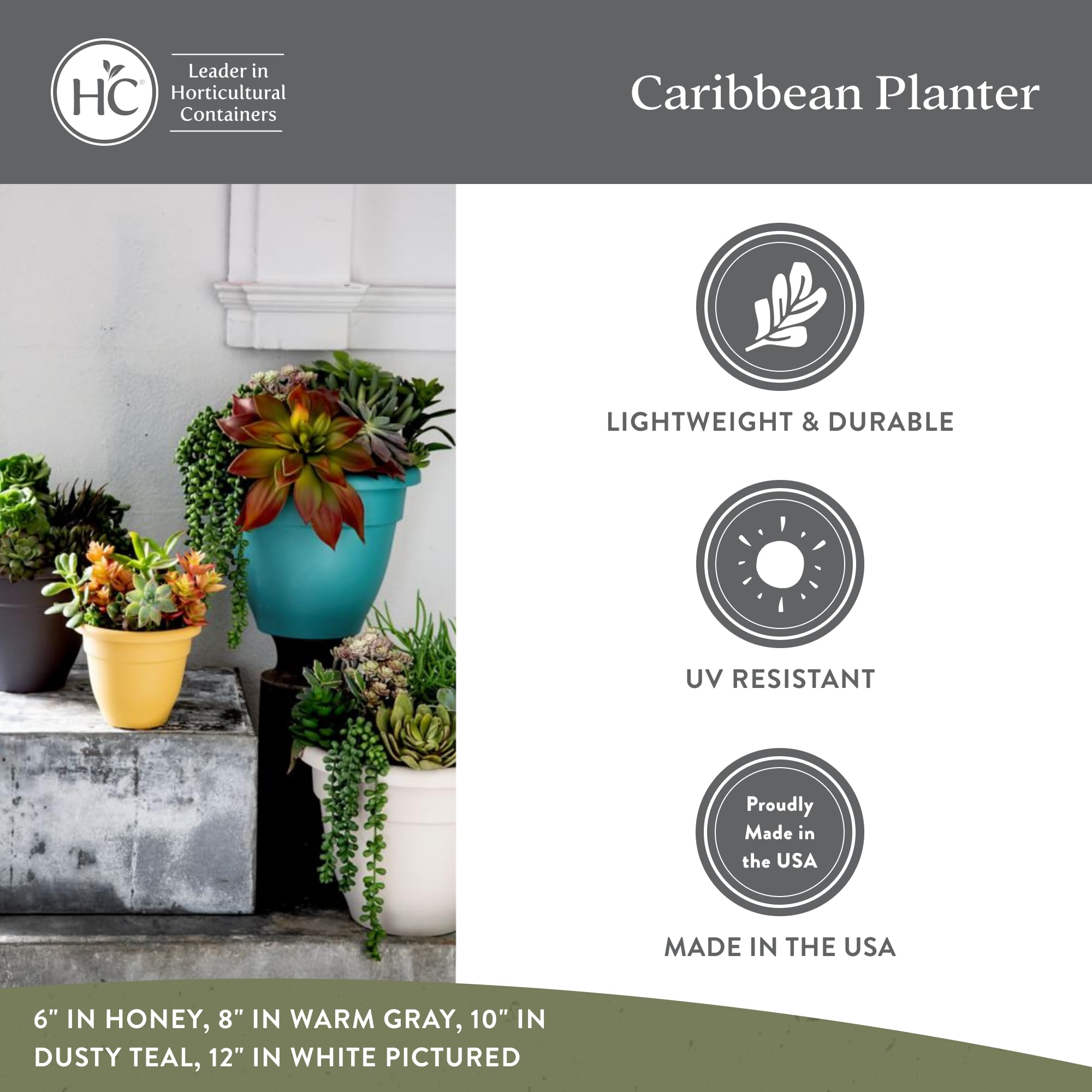 The HC Companies Caribbean Planter Pot side view with rolled rim