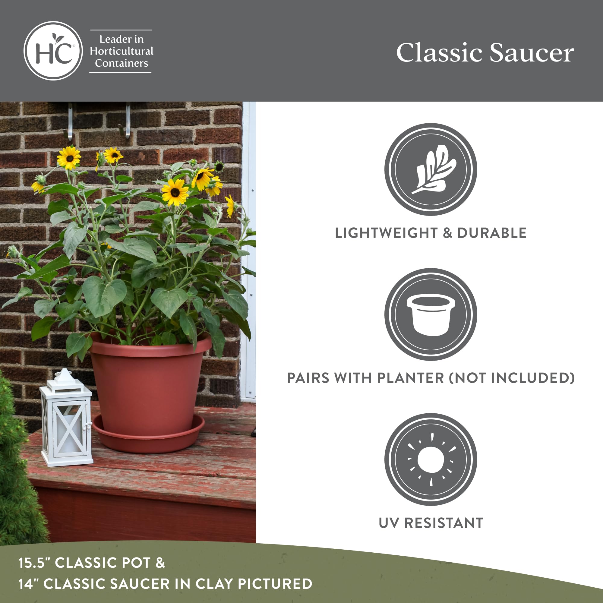The HC Companies Classic Round Planter Pot 16-inch Seafoam with plant inside