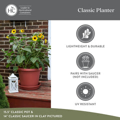 The HC Companies Classic Round Planter Pot Clay on patio
