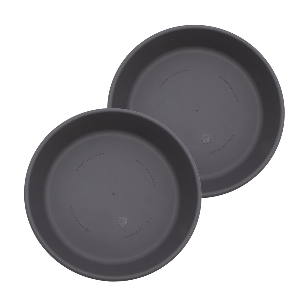 The HC Companies Classic Round Planter Pot front view in warm gray