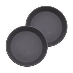 The HC Companies Classic Round Planter Pot front view in warm gray