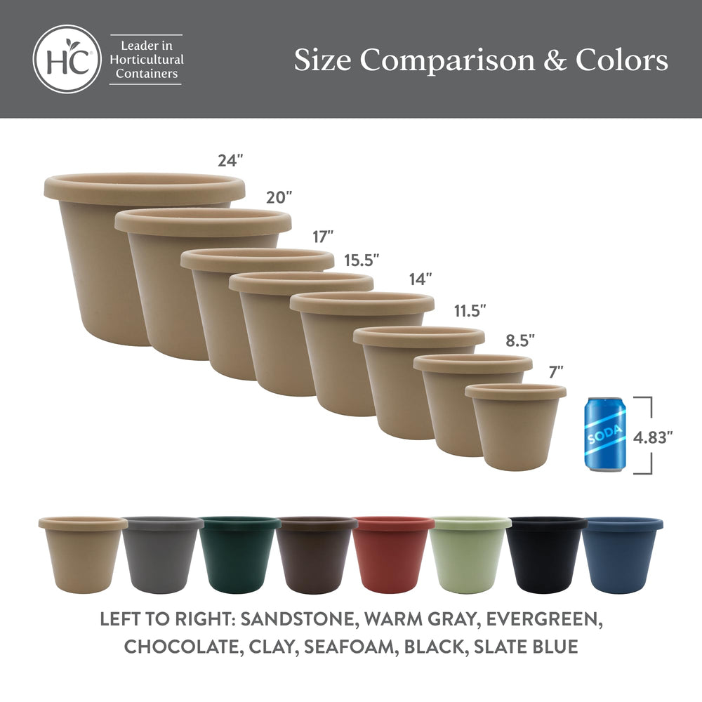 The HC Companies Classic Round Plastic Plant Pot Evergreen drainage holes