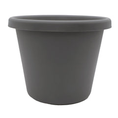 The HC Companies Classic Round Plastic Plant Pot front view in Warm Gray